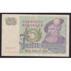 SUECIA 1978 BILLETE DE 5 KORONAS